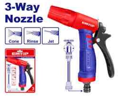 Plastic Trigger Nozzle 3-Way, TPR Insulated Comfortable Soft Grip, Nylon Lever, Paper Hanger Packed